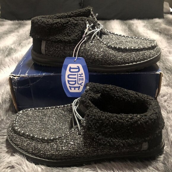 Hey Dude Shoes - HEY DUDE Wendy Fold Brushed Cozy Women's 10 Faux Fur Slip-On Black Comfort Shoes